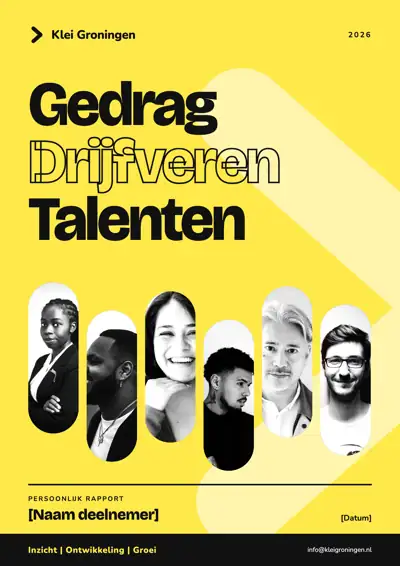 Voorkant van een persoonlijk rapport van Klei Groningen over gedrag, drijfveren en talenten